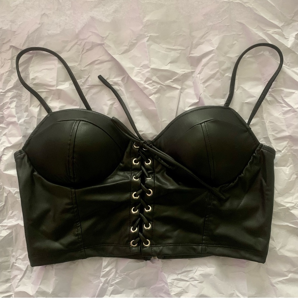 Faux Leather Corset Black Corset Top size L